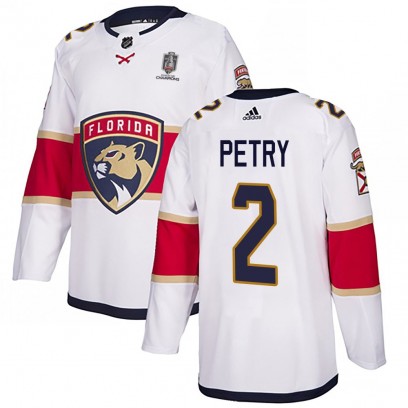 Men's Authentic Florida Panthers Jeff Petry Adidas Away 2025 Stanley Cup Champions Patched Jersey - White
