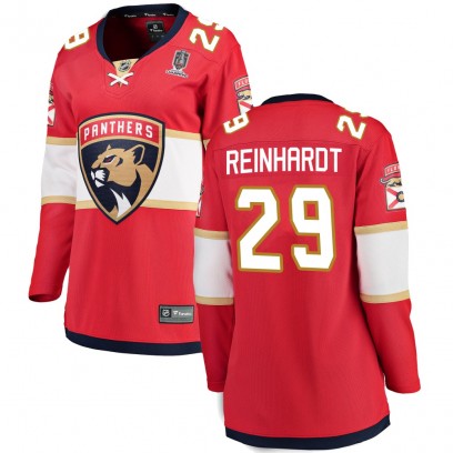 Women's Breakaway Florida Panthers Cole Reinhardt Fanatics Branded Home 2025 Stanley Cup Champions Patched Jersey - Red