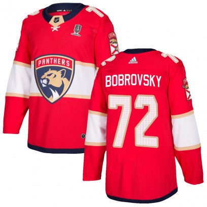 Men's Authentic Florida Panthers Sergei Bobrovsky Adidas Home 2025 Stanley Cup Champions Patched Jersey - Red