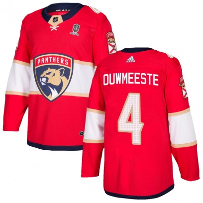 Men's Authentic Florida Panthers Jay Bouwmeester Adidas Home 2025 Stanley Cup Champions Patched Jersey - Red