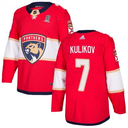 Men's Authentic Florida Panthers Dmitry Kulikov Adidas Home 2025 Stanley Cup Champions Patched Jersey - Red