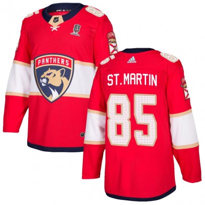 Men's Authentic Florida Panthers Hunter St. Martin Adidas Home 2025 Stanley Cup Champions Patched Jersey - Red