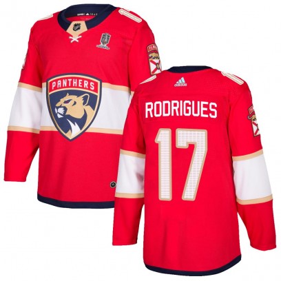 Men's Authentic Florida Panthers Evan Rodrigues Adidas Home 2025 Stanley Cup Champions Patched Jersey - Red