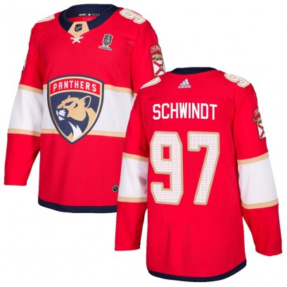 Men's Authentic Florida Panthers Kai Schwindt Adidas Home 2025 Stanley Cup Champions Patched Jersey - Red