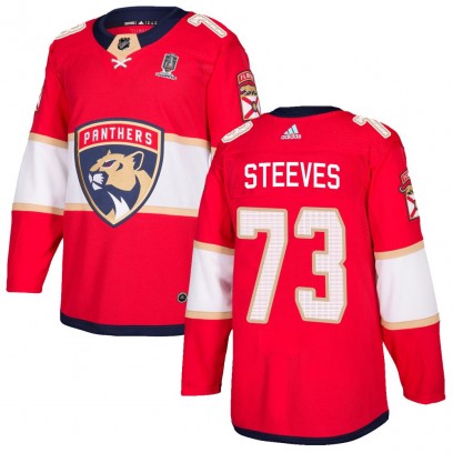 Men's Authentic Florida Panthers Ben Steeves Adidas Home 2025 Stanley Cup Champions Patched Jersey - Red