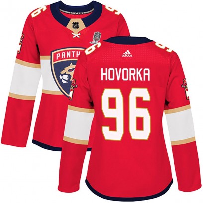 Women's Authentic Florida Panthers Mikulas Hovorka Adidas Home 2025 Stanley Cup Champions Patched Jersey - Red