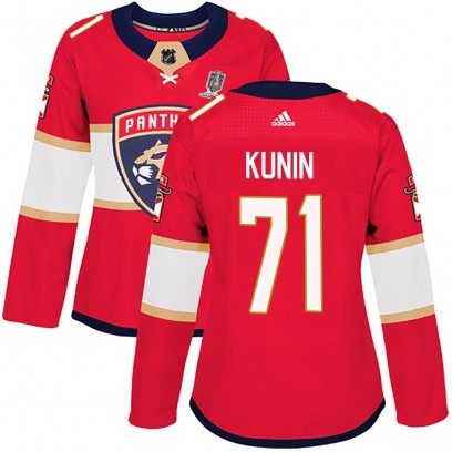 Women's Authentic Florida Panthers Luke Kunin Adidas Home 2025 Stanley Cup Champions Patched Jersey - Red