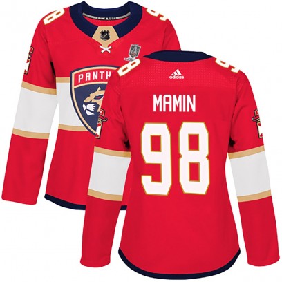 Women's Authentic Florida Panthers Maxim Mamin Adidas Home 2025 Stanley Cup Champions Patched Jersey - Red