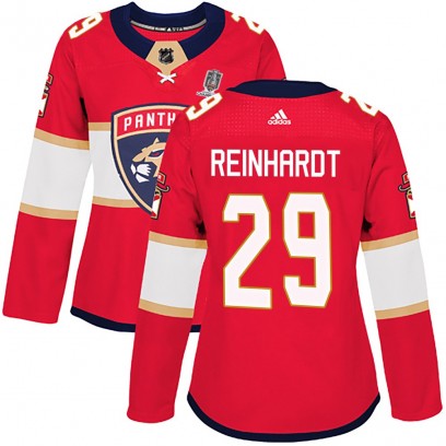 Women's Authentic Florida Panthers Cole Reinhardt Adidas Home 2025 Stanley Cup Champions Patched Jersey - Red