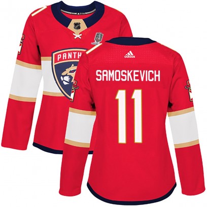 Women's Authentic Florida Panthers Mackie Samoskevich Adidas Home 2025 Stanley Cup Champions Patched Jersey - Red