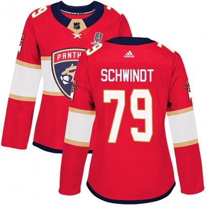 Women's Authentic Florida Panthers Cole Schwindt Adidas Home 2025 Stanley Cup Champions Patched Jersey - Red