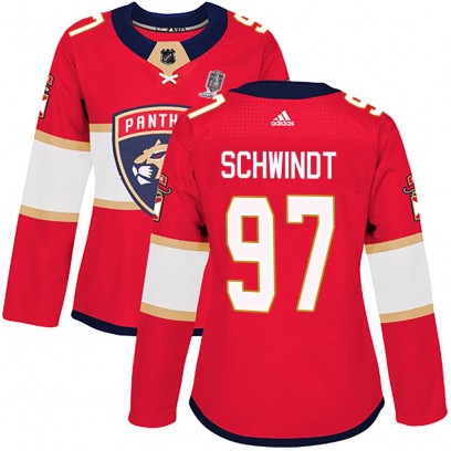 Women's Authentic Florida Panthers Kai Schwindt Adidas Home 2025 Stanley Cup Champions Patched Jersey - Red