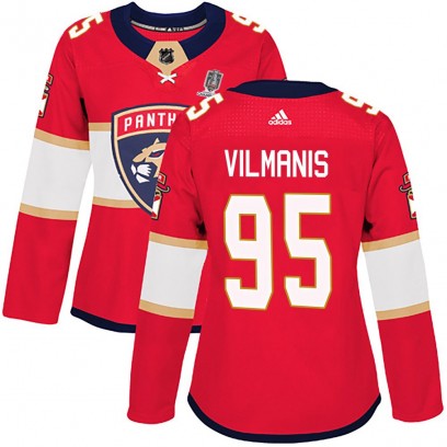Women's Authentic Florida Panthers Sandis Vilmanis Adidas Home 2025 Stanley Cup Champions Patched Jersey - Red