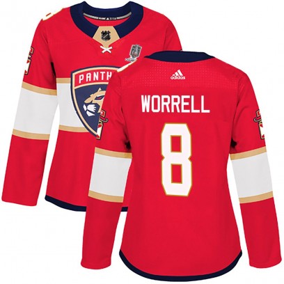 Women's Authentic Florida Panthers Peter Worrell Adidas Home 2025 Stanley Cup Champions Patched Jersey - Red