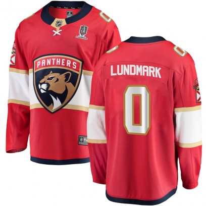 Men's Breakaway Florida Panthers Anton Lundmark Fanatics Branded Home 2025 Stanley Cup Champions Patched Jersey - Red
