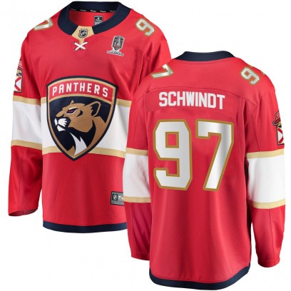 Men's Breakaway Florida Panthers Kai Schwindt Fanatics Branded Home 2025 Stanley Cup Champions Patched Jersey - Red