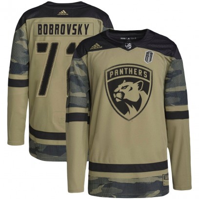 Youth Authentic Florida Panthers Sergei Bobrovsky Adidas Military Appreciation Practice 2025 Stanley Cup Final Jersey - Camo