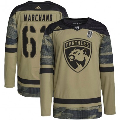 Youth Authentic Florida Panthers Brad Marchand Adidas Military Appreciation Practice 2025 Stanley Cup Final Jersey - Camo