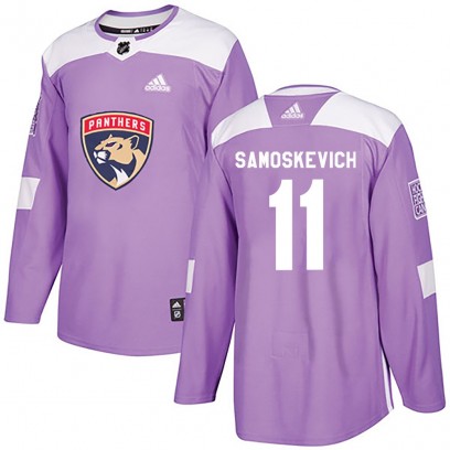 Men's Authentic Florida Panthers Mackie Samoskevich Adidas Fights Cancer Practice Jersey - Purple