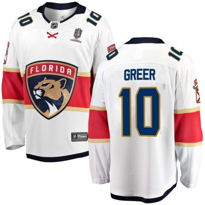 Men's Breakaway Florida Panthers A.J. Greer Fanatics Branded Away 2025 Stanley Cup Champions Patched Jersey - White