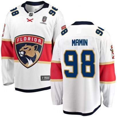 Men's Breakaway Florida Panthers Maxim Mamin Fanatics Branded Away 2025 Stanley Cup Champions Patched Jersey - White