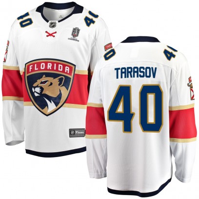 Men's Breakaway Florida Panthers Daniil Tarasov Fanatics Branded Away 2025 Stanley Cup Champions Patched Jersey - White