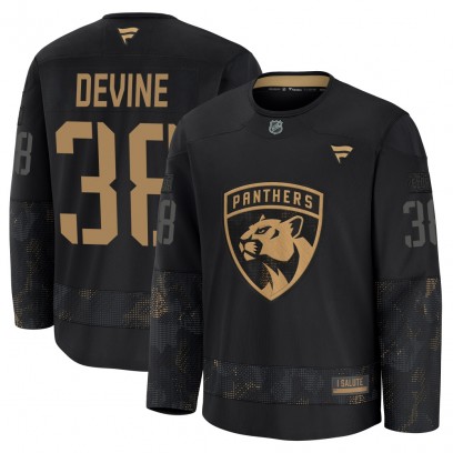 Youth Premium Florida Panthers Jack Devine Fanatics 2024 Military Appreciation Practice Jersey - Black