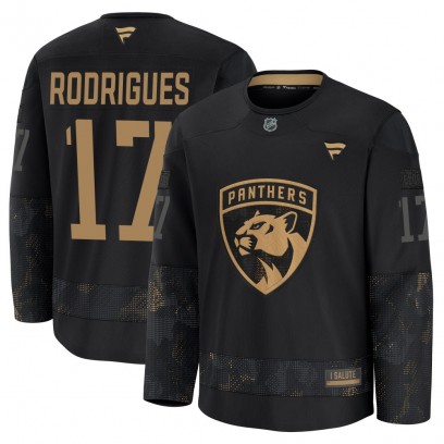 Youth Premium Florida Panthers Evan Rodrigues Fanatics 2024 Military Appreciation Practice Jersey - Black