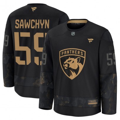 Youth Premium Florida Panthers Gracyn Sawchyn Fanatics 2024 Military Appreciation Practice Jersey - Black