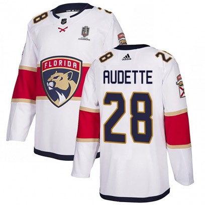 Youth Authentic Florida Panthers Donald Audette Adidas Away 2025 Stanley Cup Champions Patched Jersey - White