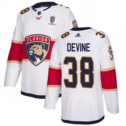 Youth Authentic Florida Panthers Jack Devine Adidas Away 2025 Stanley Cup Champions Patched Jersey - White