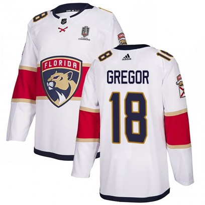 Youth Authentic Florida Panthers Noah Gregor Adidas Away 2025 Stanley Cup Champions Patched Jersey - White