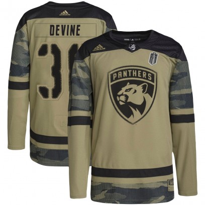 Men's Authentic Florida Panthers Jack Devine Adidas Military Appreciation Practice 2025 Stanley Cup Final Jersey - Camo
