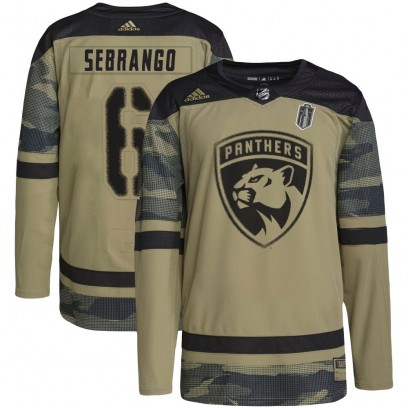 Men's Authentic Florida Panthers Donovan Sebrango Adidas Military Appreciation Practice 2025 Stanley Cup Final Jersey - Camo