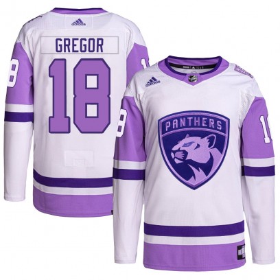 Youth Authentic Florida Panthers Noah Gregor Adidas Hockey Fights Cancer Primegreen Jersey - White/Purple