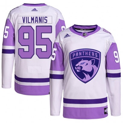 Youth Authentic Florida Panthers Sandis Vilmanis Adidas Hockey Fights Cancer Primegreen Jersey - White/Purple