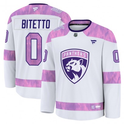 Men's Premium Florida Panthers Anthony Bitetto Fanatics 2024 Hockey Fights Cancer Practice Jersey - White