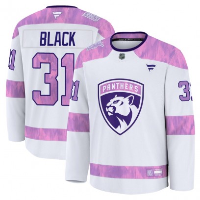 Men's Premium Florida Panthers Cooper Black Fanatics 2024 Hockey Fights Cancer Practice Jersey - White