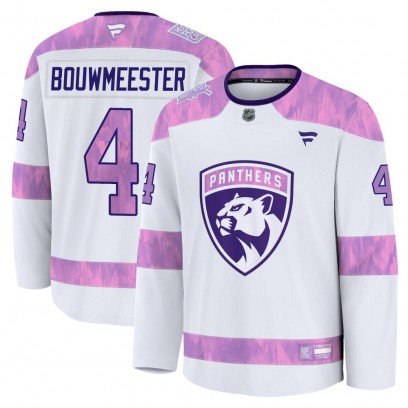 Men's Premium Florida Panthers Jay Bouwmeester Fanatics 2024 Hockey Fights Cancer Practice Jersey - White