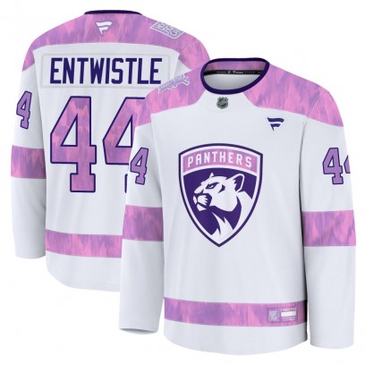 Men's Premium Florida Panthers MacKenzie Entwistle Fanatics 2024 Hockey Fights Cancer Practice Jersey - White