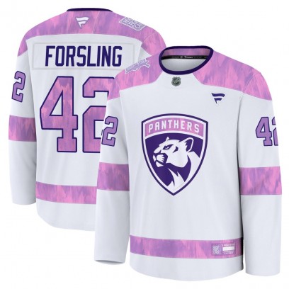 Men's Premium Florida Panthers Gustav Forsling Fanatics 2024 Hockey Fights Cancer Practice Jersey - White