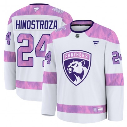 Men's Premium Florida Panthers Vinnie Hinostroza Fanatics 2024 Hockey Fights Cancer Practice Jersey - White