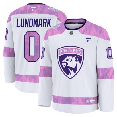 Men's Premium Florida Panthers Anton Lundmark Fanatics 2024 Hockey Fights Cancer Practice Jersey - White