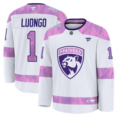 Men's Premium Florida Panthers Roberto Luongo Fanatics 2024 Hockey Fights Cancer Practice Jersey - White