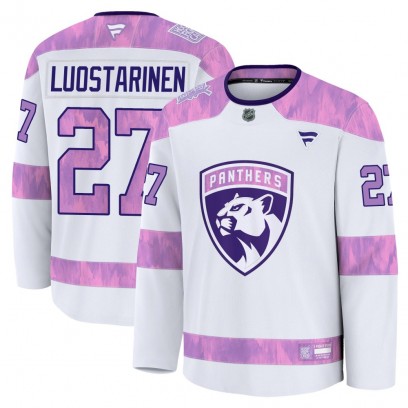 Men's Premium Florida Panthers Eetu Luostarinen Fanatics 2024 Hockey Fights Cancer Practice Jersey - White