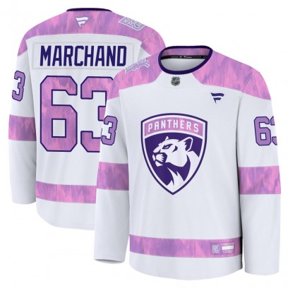 Men's Premium Florida Panthers Brad Marchand Fanatics 2024 Hockey Fights Cancer Practice Jersey - White