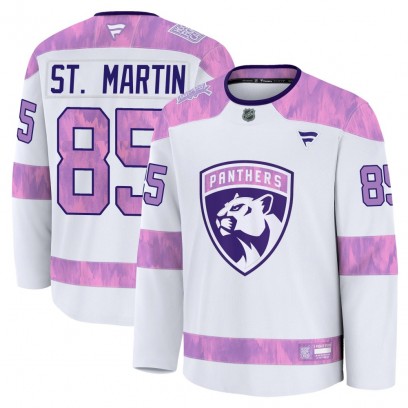 Men's Premium Florida Panthers Hunter St. Martin Fanatics 2024 Hockey Fights Cancer Practice Jersey - White