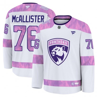 Men's Premium Florida Panthers Ryan McAllister Fanatics 2024 Hockey Fights Cancer Practice Jersey - White