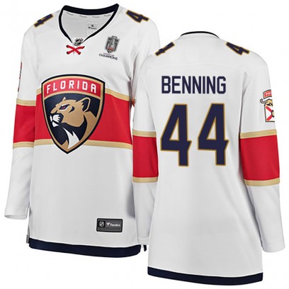 Women's Breakaway Florida Panthers Michael Benning Fanatics Branded Away 2025 Stanley Cup Champions Patched Jersey - White