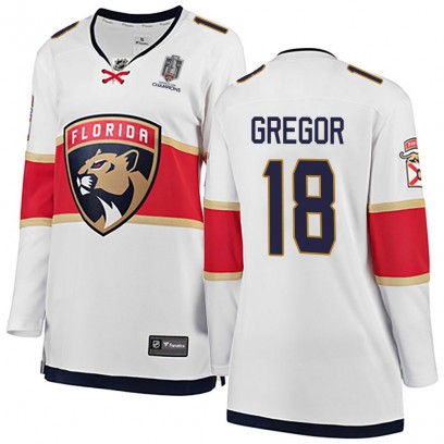 Women's Breakaway Florida Panthers Noah Gregor Fanatics Branded Away 2025 Stanley Cup Champions Patched Jersey - White